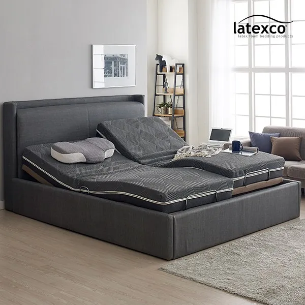 라텍스코 트윈모션베드 로얄킹 Lc1802 + 천연라텍스 매트리스 포함 그레이_기능성커버b