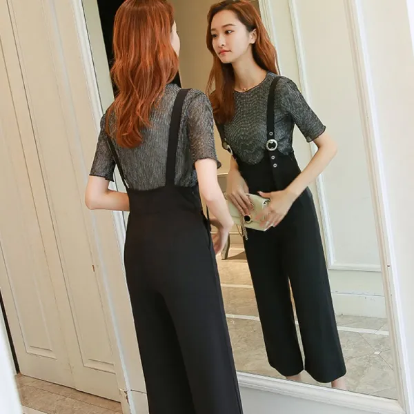 쇼핑하자 여성 여름 데일리룩 블랙 정장 멜빵바지 점프수트 하객룩 오버롤P114 567418584779