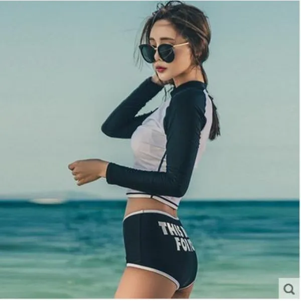 [고급][생활용품][신상품](해외지배송)스포츠 수영복 여자 귀여운 자외선 차단 긴팔 보수파 높은 허리 운동풍W19ABFA