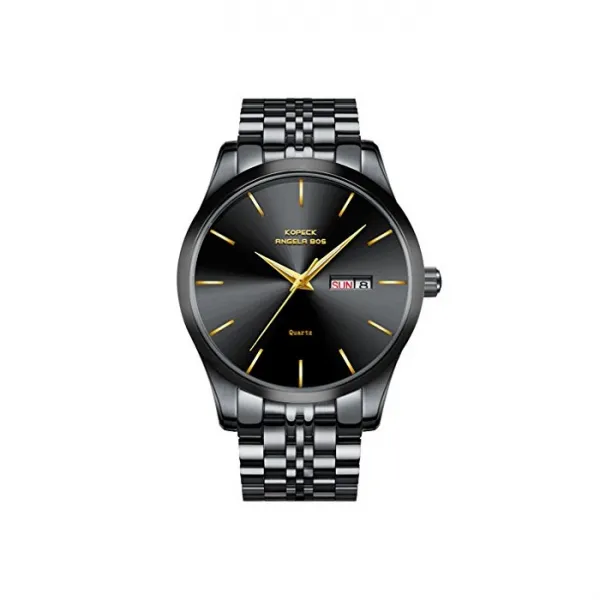 KOPECK 망 블랙 석 영 운동 손목 시계 방수 달력 스테인리스 Braclet