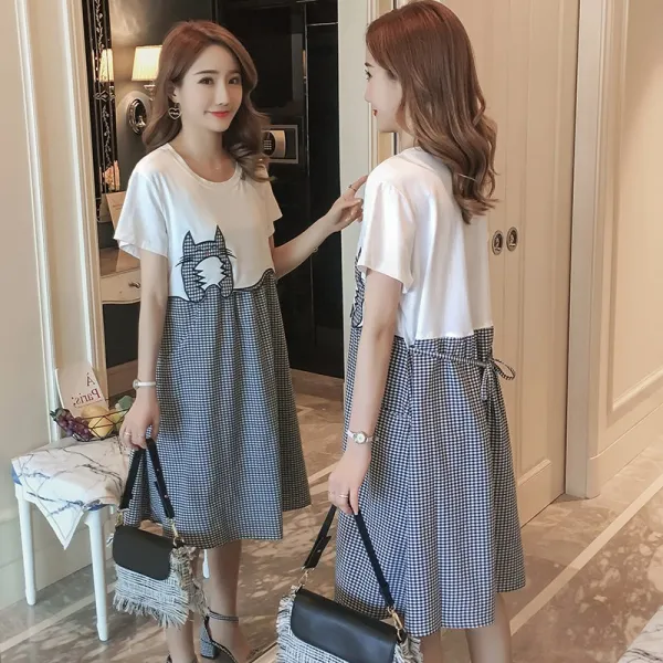 패션이루 체크 롱 수유복 원피스 여름 반팔 임부복 여성nng