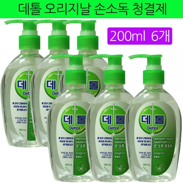 데톨 손소독 청결제 손세정제, 6개, 200ml