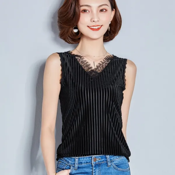 ZoneSHOP 여성 슬리브리스 레이스 탱크탑 민소매 홀터넥 나시 11