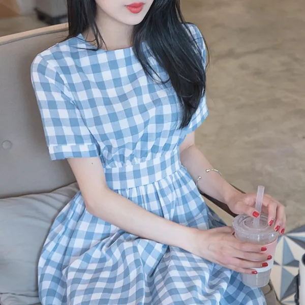 블랙홀제이 여성용 포숑 체크 원피스