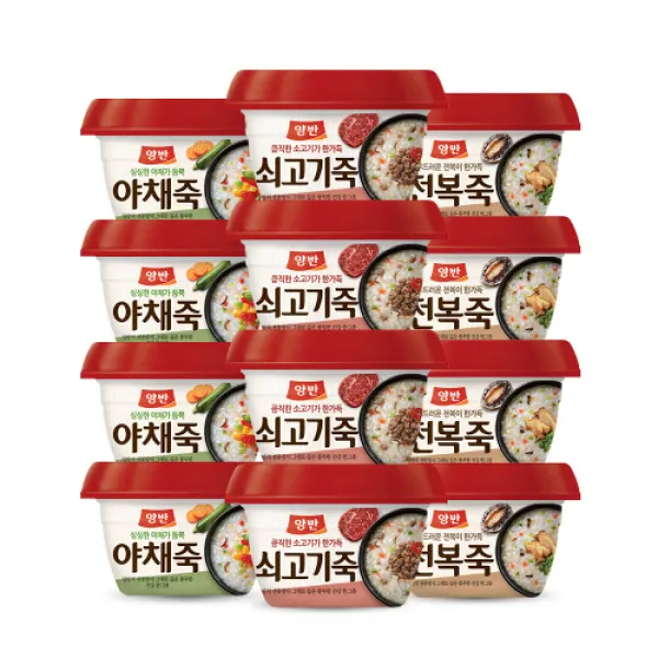 양반 쇠고기죽285gx4개+야채죽285gx4개+전복죽285gx4개(총12개), 1세트