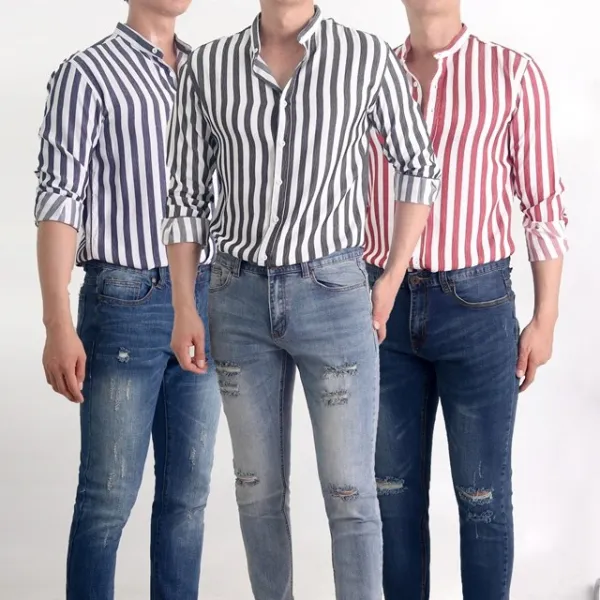 코코로맨틱 차이나카라 스트라이프 셔츠 3 color
