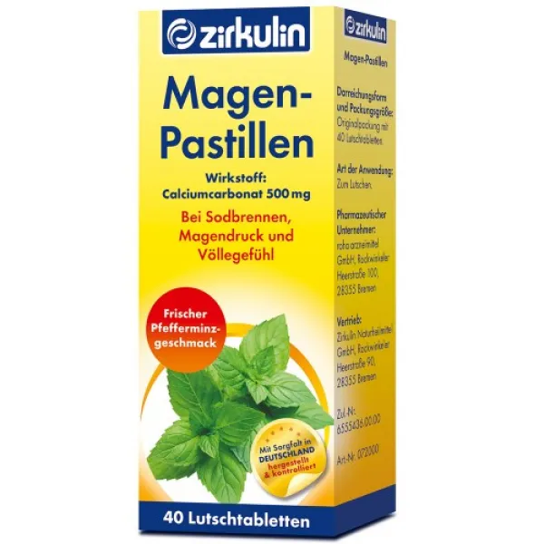 찌르쿨린/위장 파스텔 (위산과다 위압및충만감 완화) 40st Zirkulin Magen-Pastillen, 단일상품