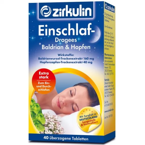 찌르쿨린/수면 발레리안 홉 40st Zirkulin Einschlaf Dragees Baldrian und Hopfen, 단일상품