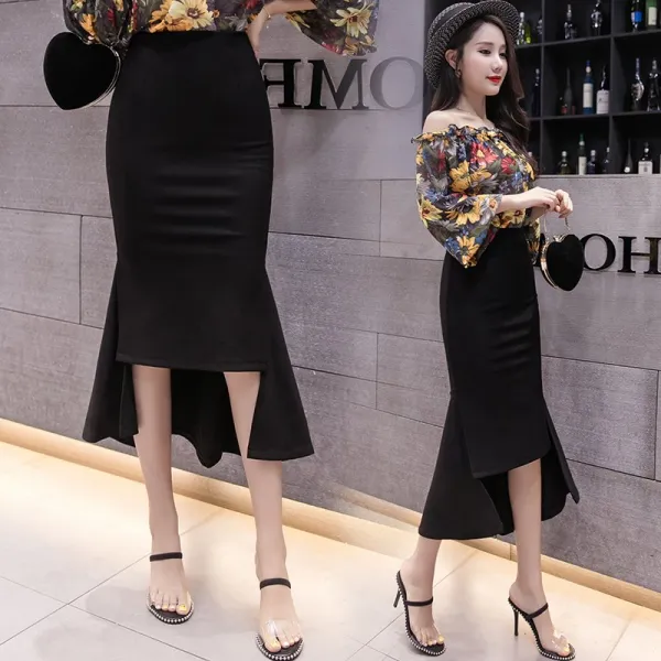 Eastgen 여성 롱스커트 정장 치마 머메이드 트임 H라인 프릴 빅사이즈 여름신상