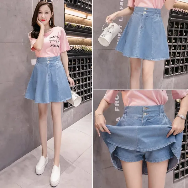 패션이루 데님 큐롯팬츠 하이웨스트 스커트 반바지 면 여성ndc