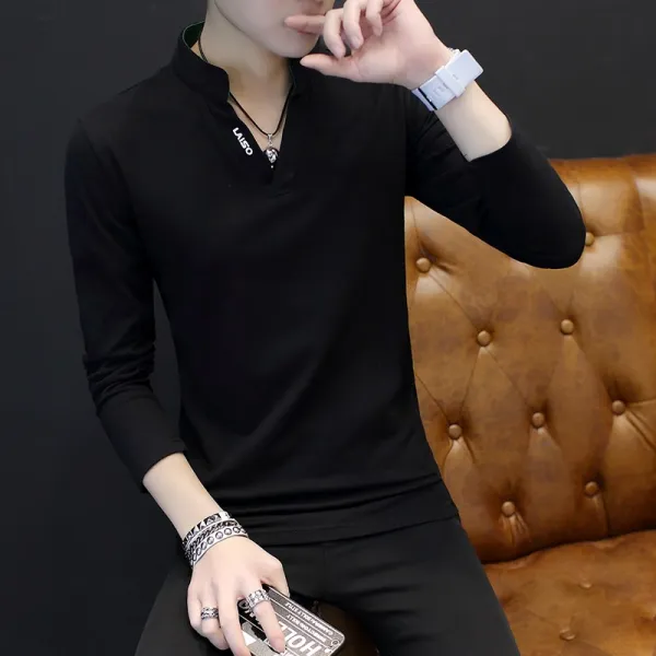 ZoneSHOP 남성긴팔티 오버핏 무지 브이넥 남자 셔츠 빅사이즈H6 548681971257