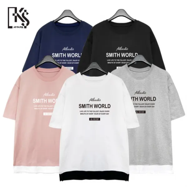강성어패럴 반팔 루즈핏 레이어드 라이프 티셔츠, 화이트