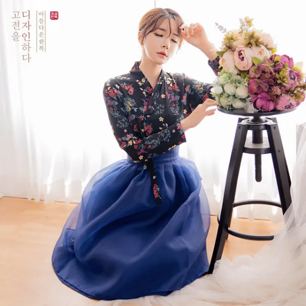 생활한복세트 여우비 저고리 + 글월 허리치마 + 다참 쉬폰 허리치마
