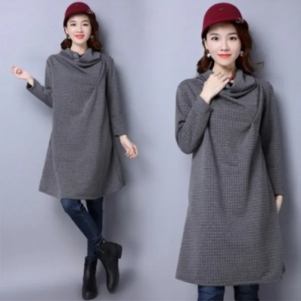 마마퀸 여성빅사이즈 카울넥 긴팔 롱 티 [4컬러 S-4XL] 빅사이즈롱티셔츠