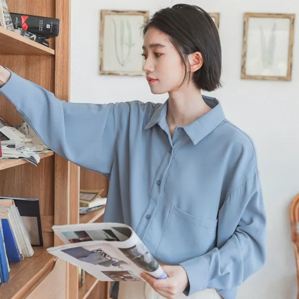 유블리 가을 여성 블라우스 쉬폰 카라셔츠 긴팔