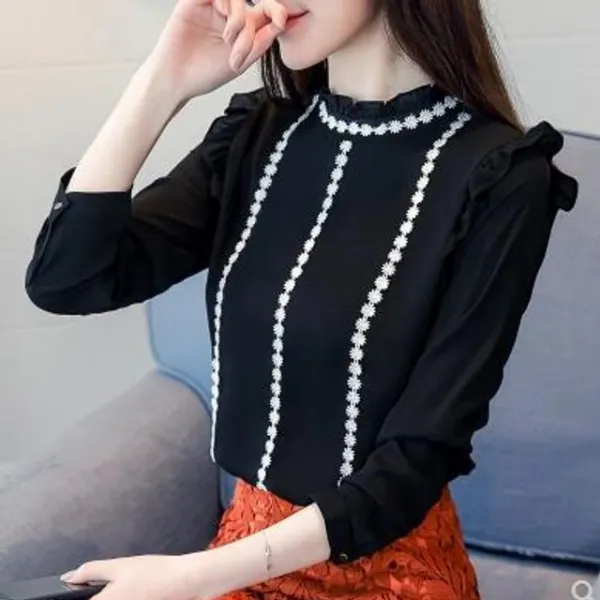 Womantop 북유럽풍티셔츠여성상의윗옷캐주얼티섹시옷남방uk295 R976 A신상 캐주얼 긴팔셔츠 쉬폰 레이스 티셔츠