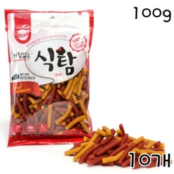 오션 거침없는 식탐 스틱형 강아지 간식 져키, 치즈버거, 10개
