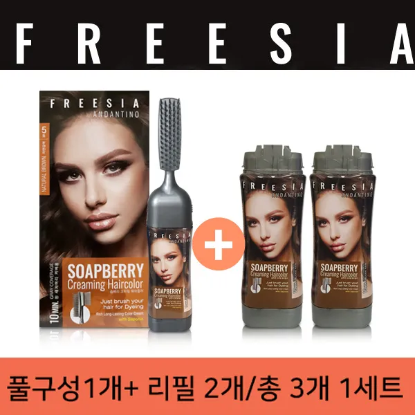 프리지아안단티노 버블염색컬러 풀세트 1개+리필용 2개 한방염색약, 자연갈색(풀세트 1개+리필용 2개), 1개
