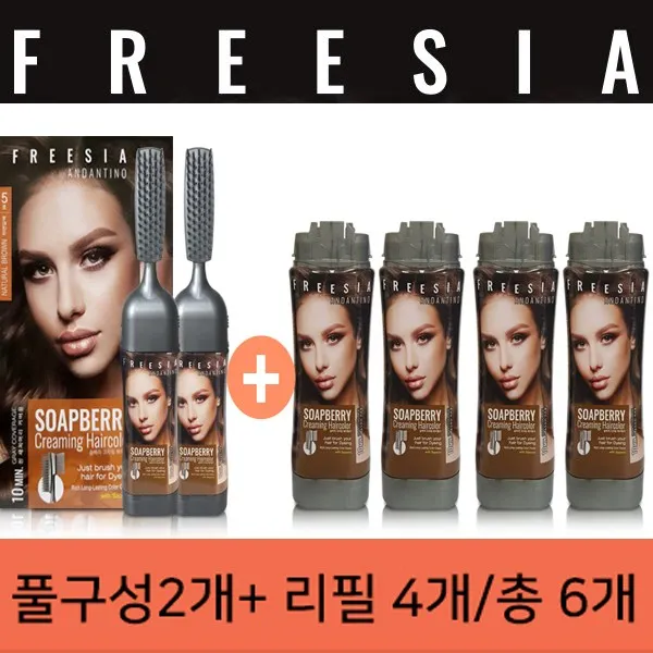 프리지아안단티노 버블염색컬러 풀세트 2개+리필용 4개 한방염색약, 자연갈색(풀세트 2개+리필용 4개), 1개