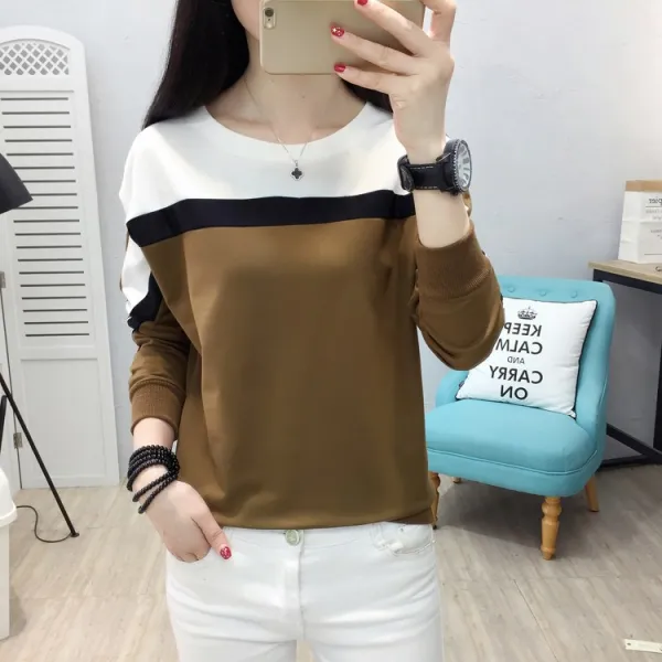  쉬밥 여성 티셔츠 긴팔티 라운드티 면 데일리룩 봄가을k12 572619897499