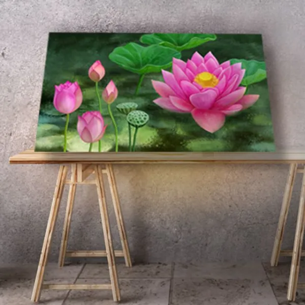 연꽃 풍수그림 감동갤러리 핑크연꽃초록바탕 캔버스55