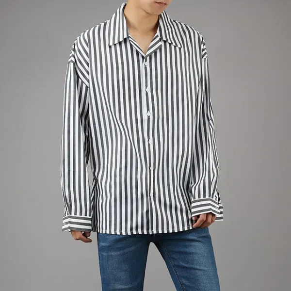 티모아스 남성용 오버핏 오픈카라 스트라이프 셔츠