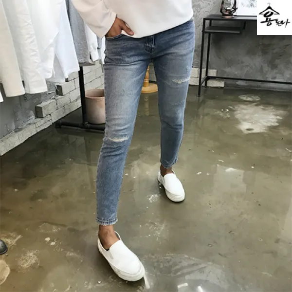 용된다 연한 구제 데미지 워싱 일자 슬림핏 청바지 일프로 720