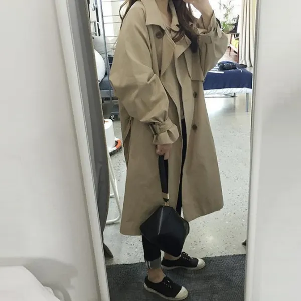 씨엔에이치 여자 여성 루즈핏 옆트임 롱 바바리 트렌치코트