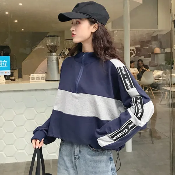 씨엔에이치 여자 여성 오버핏 반집업 아노락 팔라인 크롭 맨투맨