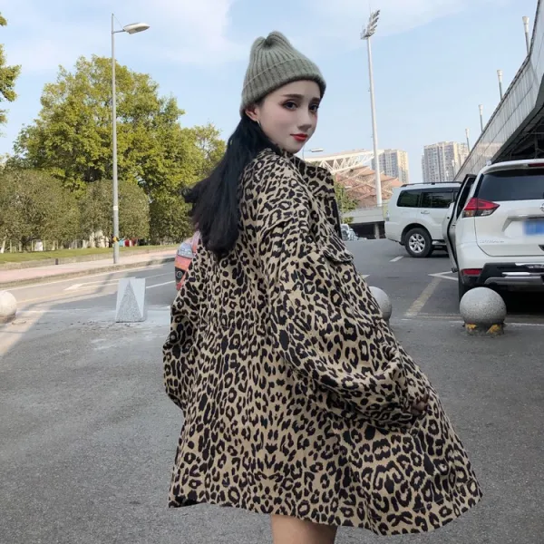 씨엔에이치 여자 여성 왕오버핏 레오파드 호피 바람막이 점퍼자켓