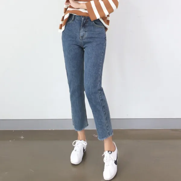 마이너스2인치 여성용 일자 밑단컷팅 데님팬츠