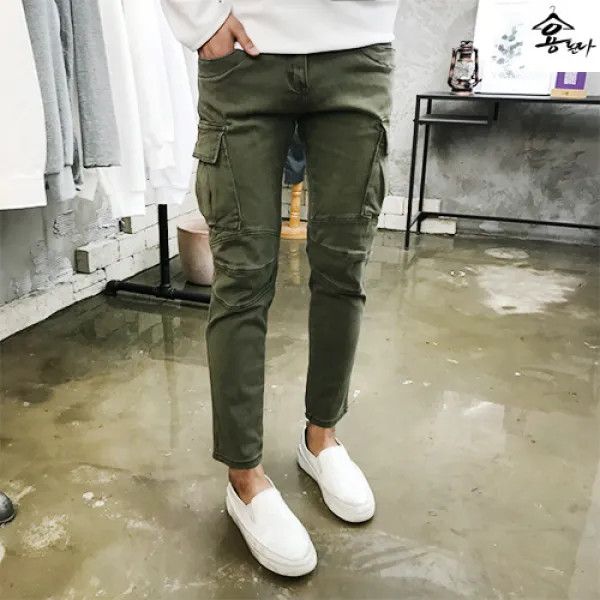 용된다 봄 뒷밴딩 포켓 카고 캐주얼 워싱 바지 소진 8575