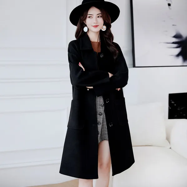 Zoneshop 여성 모직 코트 박시핏 하프 롱 트렌치코트 가을x17 576141129062