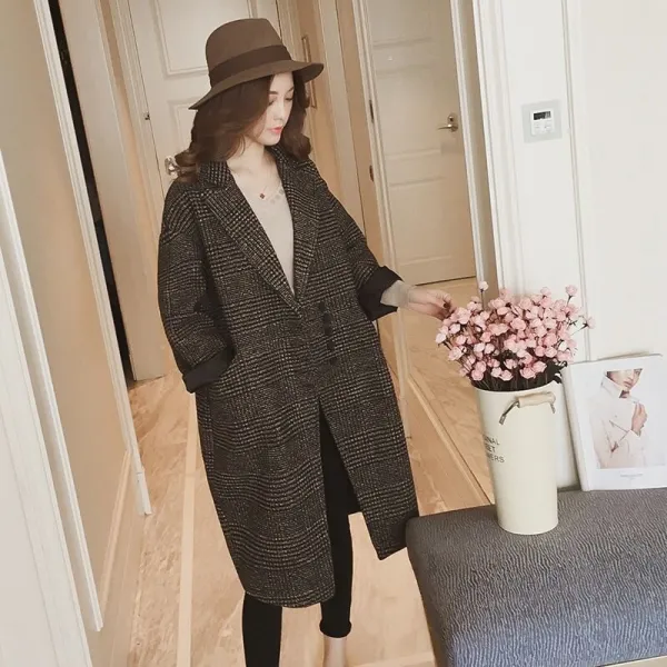 Zoneshop 봄여성롱코트 모직코트 루즈핏 오피스룩 트렌치코트x7 573094962365_um2y