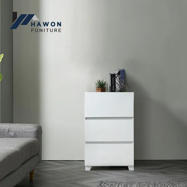 하원가구 비엔나 450 하이그로시 3단 틈새 서랍장 옷장 화이트