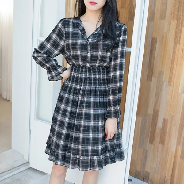 블랙홀제이 여성 베이크 체크 원피스