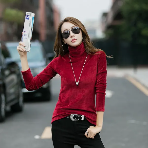 [마마루시아] 여성 폴라 티셔츠 터틀넥 목폴라티 벨벳 긴팔티 mj06 574396901586