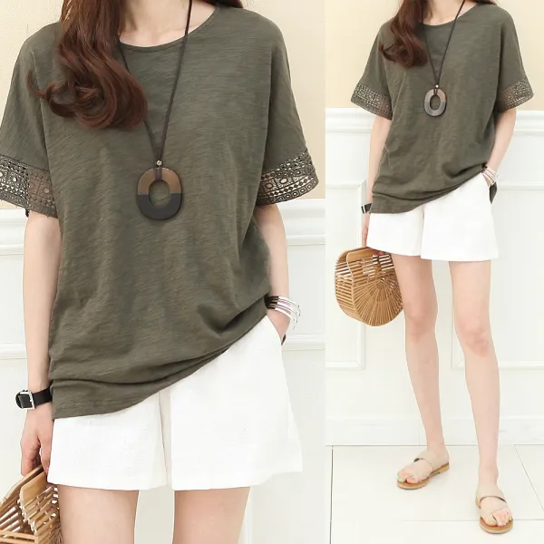  하늘바라기 프라테 소매 펀칭 레이스 티