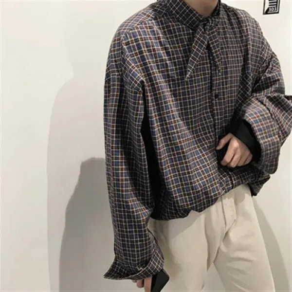 남자셔츠 남자오버핏셔츠 가을 캐쥬얼셔츠 세련된 이른 가을 체크 무늬 셔츠 남성 느슨한 셔츠 Ulzzang 포트 바람 트렌드 재킷