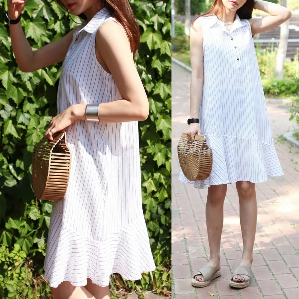 하늘바라기 나인 스트라이프 훌 셔츠 원피스