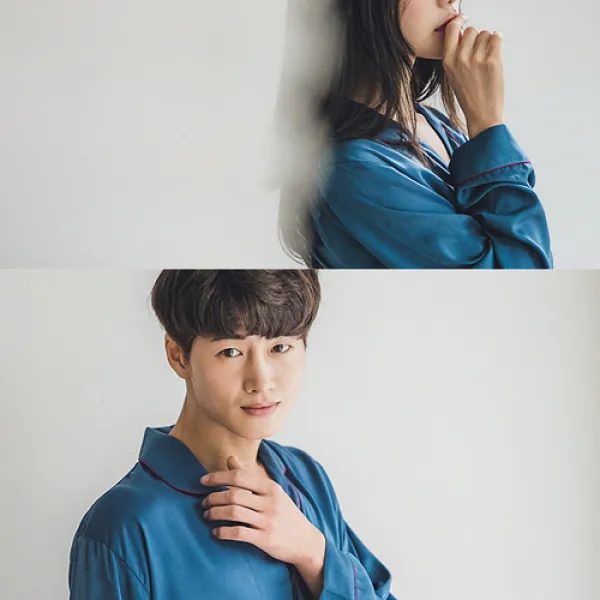  잠옷방 커플 로얄샤틴 파이핑 샤무즈3부팬츠투피스 긴소매카라형2c 17 2908