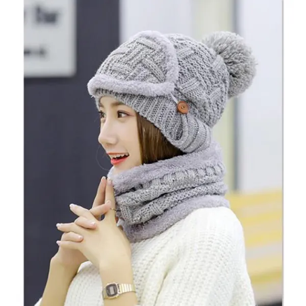 데일리비 따뜻한 융털안감 털방울모자+목도리세트 패션털방울비니 Gi Cap 004 