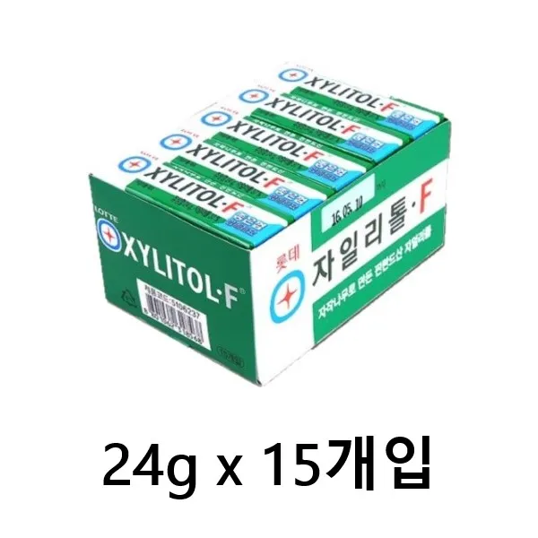 [1월16일 유통기한 임박 할인] 롯데제과 자일리톨F 츄잉껌 24g x 15개입, 15개