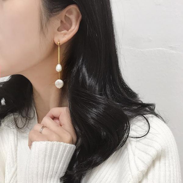 초콜리트쥬얼리 보엠 담수진주 투라인 체인 드롭귀걸이 귀걸이