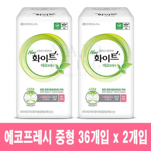 화이트 에코프레시 울트라슬림 중형 (날개형) 36매 x 2개입, 1set