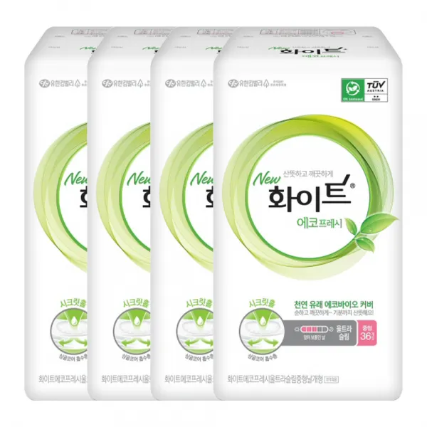 화이트 에코프레시 울트라슬림 중형 생리대 날개형, 36개입, 4팩