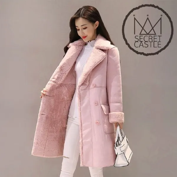 비밀의성 페이크퍼 여성 더블 버튼 코트 여자 무스탕