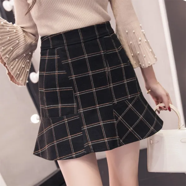 Qterra(특허브랜드) 여성 스커트 모직 미니 체크 치마 플리츠 AW1101-ad06