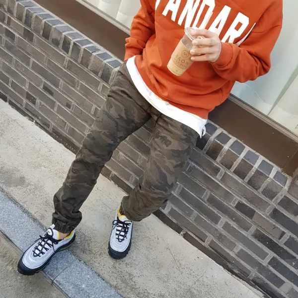 디호제 Civl 카모 플라쥬 워싱 면 남자 기모 조거밴딩팬츠