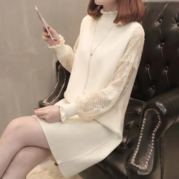 디에프 여성 여자 딩카 니트 원피스 스웨터 겨울 레이스 20대여성 30대여성